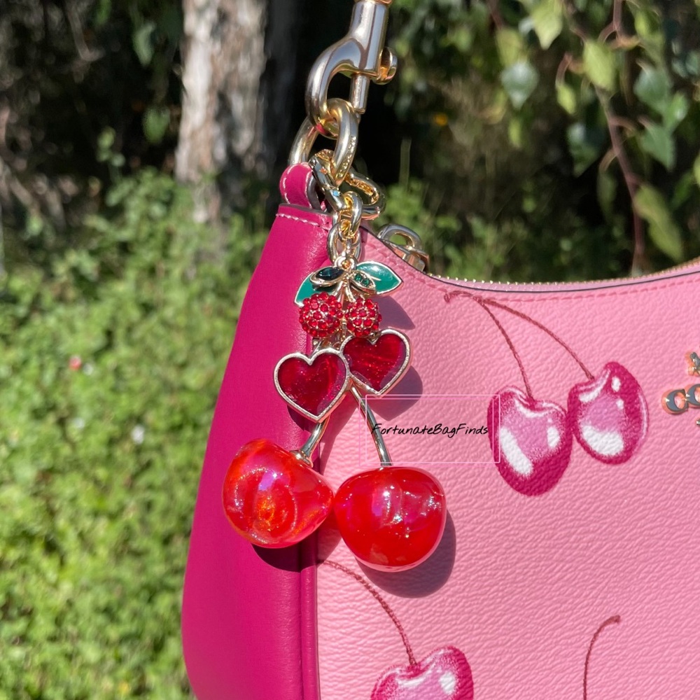 Red Cherry Bag Charm FortunateBagFinds Iridescent Glitter Cherries Purse Charm